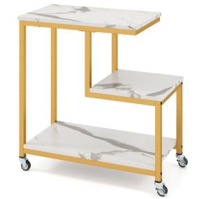 Mesa Lateral Móvil de 3 Niveles con Estantes Abiertos Ruedas Bloqueables para Sala de Estar 59 x 30 x 61 cm Blanco