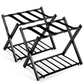 2 x Estante Plegable para Maletero Soporte de Metal para Maletas Hasta 60kg con 4 Correas Estables y Diseño de 2 Pisos para Hogar Hotel Negro