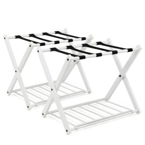 2 x Estante Plegable para Maletero Soporte de Metal para Maletas Hasta 60kg con 4 Correas Estables y Diseño de 2 Pisos para Hogar Hotel Blanco