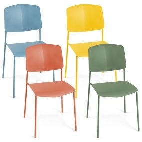 Juego de 4 sillas sin brazos apilables con respaldo ergonómico y asiento ancho multicolor