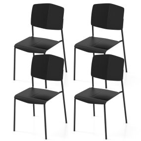 Juego de 4 sillas sin brazos apilables con respaldo ergonómico y asiento ancho negro