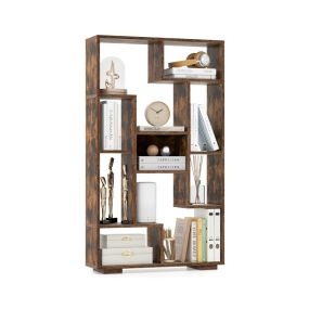 Librería geométrica independiente con kits antivuelco 70 x 20 x 120 cm marrón