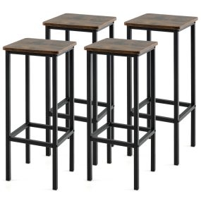 Juego de 4 Taburetes de Bar Silla Altura de Mostrador sin Respaldo con Patas Metálicas y Reposapiés para Cocina Estilo Industrial Marrón