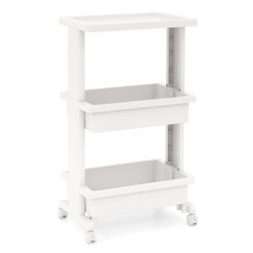 Carro rodante de 3 niveles de plástico con mesa, 45 x 30 x 81 cm, blanco
