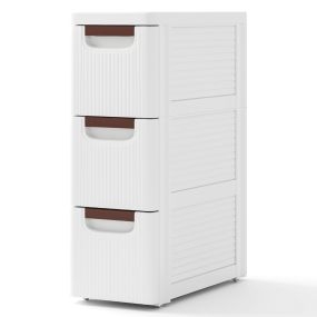 Gabinete de 3 Cajones de Almacenamiento Estrecho para Espacios Pequeños con Ruedas Contenedor de Plástico para Baño Salón Blanco