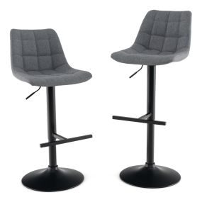 Juego de 2 Taburetes de Bar con Altura Ajustable Giratoria de 360° Tapizadas con Respaldo de Tela Gris