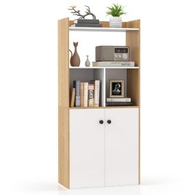Estantería de 3 Niveles Alto Librería con Gabinete de Doble Puerta Cubos Abiertos Vitrina Moderna Armario para Estudio 60 x 30 x 140 cm