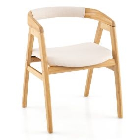 Sillón de Bambú con Respaldo Curvado y Cojín de Asiento Tapizado para Sala de Estar Comedor Natural