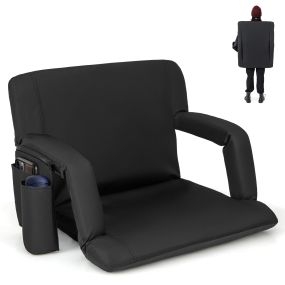 Asiento estadio plegable acolchado con respaldo 6 posiciones, bolsillos y portavasos negro