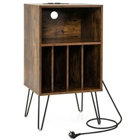 Soporte para Tocadiscos de 3 Niveles Mesa de Almacenamiento de Discos con Estación de Carga Estante 4 Divisores 48 x 40 x 88 cm Marrón