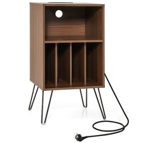 Soporte para tocadiscos de 3 niveles con estación de carga y 4 divisores 48 x 40 x 88 cm nogal