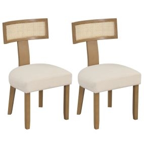 Sillas Comedor 2 Piezas Madera Caucho Asiento Tapizado Ancho Respaldo Ratán Sala Estar Dormitorio Restaurante Café+Crema