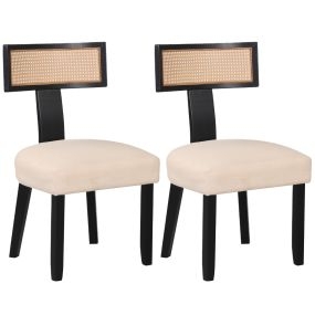 Sillas Comedor 2 Piezas Madera Caucho Asiento Tapizado Ancho Respaldo Ratán Sala Estar Dormitorio Restaurante Negro+Beige
