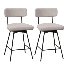 Set de 2 Taburetes de Bar Giratorios Silla de Bar con Asiento y Respaldo Acolchado Estructura Metálica Taburete de Tela de Lino-Beige