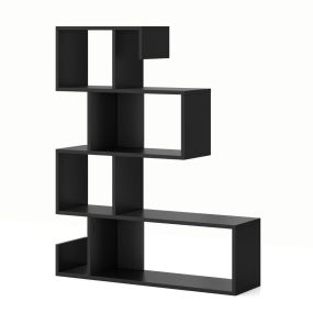 Estantería geométrica en forma de S de 5 niveles con cubos abiertos y kit antivuelco negro