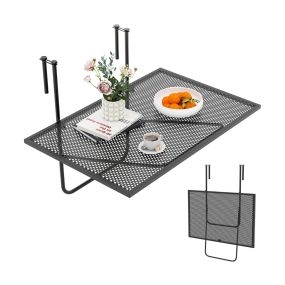 Mesa de Barandilla de Balcón Mesa Colgante Plegable de Marco de Metal Espacio Se Adapta a Barandillas de Hasta 6 cm Grosor
