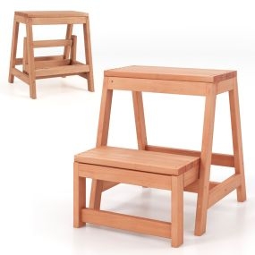 Escalera plegable de 2 peldaños de madera natural multifuncional para niños y adultos