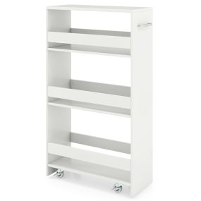 Carrito Delgado 20cm para Cocina con 4 Niveles Ruedas Bloqueables Asa y Barandillas Deslizable para Sala Estar Cocina Blanco