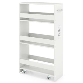 Carrito Delgado de 20 cm con Estación de Carga 4 Niveles Asa Barandillas y Ruedas Bloqueables para Sala o Cocina Blanco