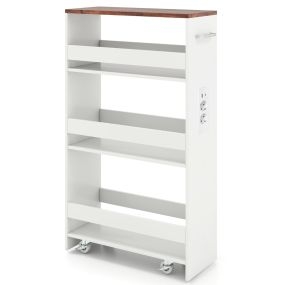 Carrito Delgado de 20 cm con Estación de Carga 4 Niveles Asa Barandillas y Ruedas Bloqueables para Sala o Cocina Blanco+Nogal