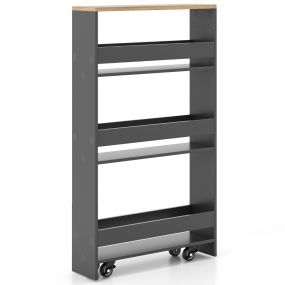 Carrito de Almacenamiento Rodante de 4 Niveles Carrito Estrecho de Cocina con Estantes Abiertos Manija para Espacios Reducidos Gris