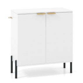 Aparador de 2 Puertas Aparador con Estante Patas de Metal Kit Antivuelco y Bisagras Ajustables Mueble Moderno Armario Blanco