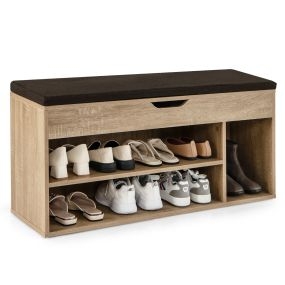 Zapatero con asiento y almacenamiento natural 104 x 30 x 48 cm