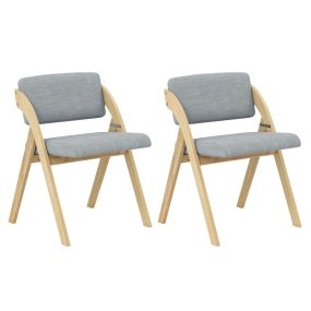Juego de 2 sillas de cocina acolchadas suaves con patas de madera de caucho plegables portátiles gris