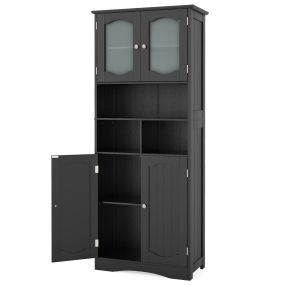 Armario Alto para Baño de MDF con Puertas de Vidrio Templado Gran Espacio de Almacenaje Resistente para Baño 60 x 30 x 148,5 cm Negro