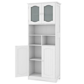 Armario alto de almacenamiento 148,5 cm con puertas de vidrio esmerilado blanco