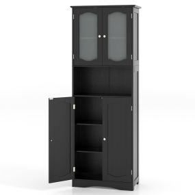 Armario Alto de Almacenamiento para Baño Armario Despensa Independiente con Puertas de Vidrio Esmerilado Estantes para Cocina Salón Negro