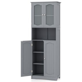 Armario Alto de Almacenamiento para Baño Armario Despensa Independiente con Puertas de Vidrio Esmerilado Estantes para Cocina Salón Gris