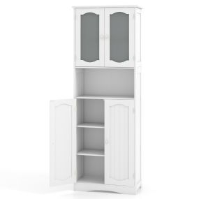 Armario alto de almacenamiento para baño con puertas de vidrio esmerilado blanco