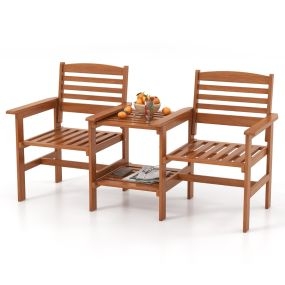 Sofá de 2 Plazas para Patio con Mesa de Centro de Madera Juego de Muebles con Orificio para Sombrilla para Jardín Piscina Balcón Terraza