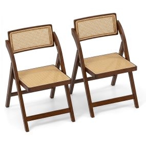 Set de 2 sillas plegables de bambú con tejido de ratán color nuez 56 x 49 x 80 cm