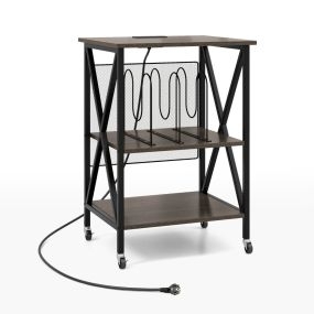 Mesa Lateral con Estructura Metálica y Separadores Soporte con Estación de Carga Integrada 52 x 45 x 75 cm-Gris