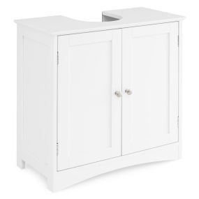 Armario bajo lavabo de baño independiente con 2 puertas, estante y recorte en U, blanco