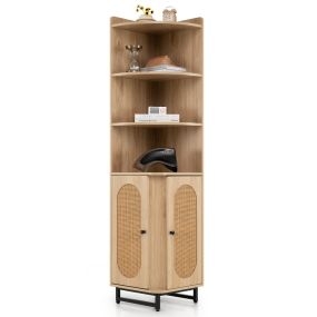 Armario esquinero de PE ratán 172 cm con 2 puertas, 4 estantes y patas ajustables natural