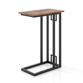 Mesa auxiliar en forma de C compacta metálica con patas ajustables marrón