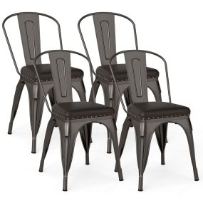 Juego de 4 Sillas de Comedor de Metal para Cocina con Respaldo Desmontable y Asiento Acolchado 47 cm con Capacidad de 150 kg Marrón