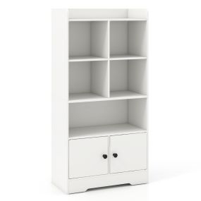 Estantería con Puertas Estante con 5 Compartimentos y 2 Gabinetes Armario de Exhibición Independiente para Sala de Estar Dormitorio Blanco