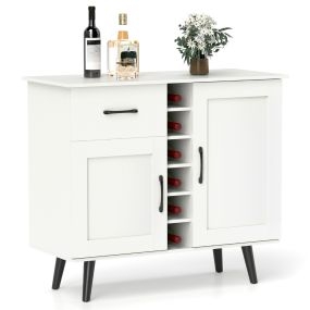 Aparador Moderno Gabinete de Bar con Botellero para 6 Botellas 1 Cajón 2 Puertas y 2 Estantes Ajustables para Cocina Comedor Blanco