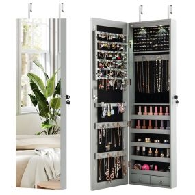 Espejo de Joyería con LED para Colgar para Joya Organizador de Puerta o Pared con Llave 36 x 10 x 120 cm Gris Claro