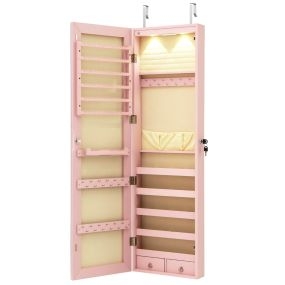 Espejo de Joyería con LED para Colgar para Joya Organizador de Puerta o Pared con Llave 36 x 10 x 120 cm Rosa