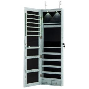 Espejo de Joyería con LED para Colgar para Joya Organizador de Puerta o Pared con Llave 36 x 10 x 120 cm Azul