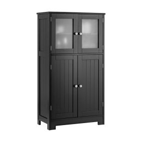 Armario de suelo con estante ajustable, 4 puertas y cristal templado, negro 58 x 30 x 109 cm