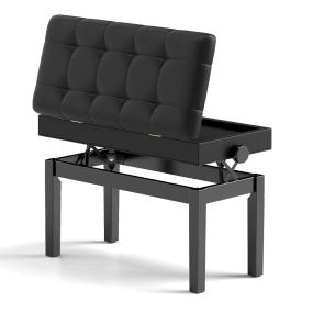 Banco Regulable para Piano con Almacenamiento Banco Doble de Madera con Cojín Acolchado de PU para Teclado Taburete para Piano Negro