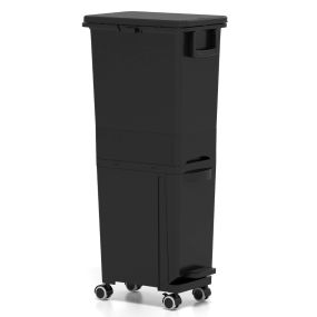 Cubo de Basura Multifuncional con 2 Compartimentos y Cubo Inferior Inclinable con Pegatinas Clasificadoras para Cocina Comedor y Sala de Estar Negro