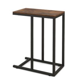 Mesa auxiliar en forma de C para sofá y cama de 64 cm, estructura de metal, color marrón