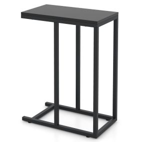 Mesa auxiliar en forma de C para sofá y cama de 64 cm, estructura de metal, negra